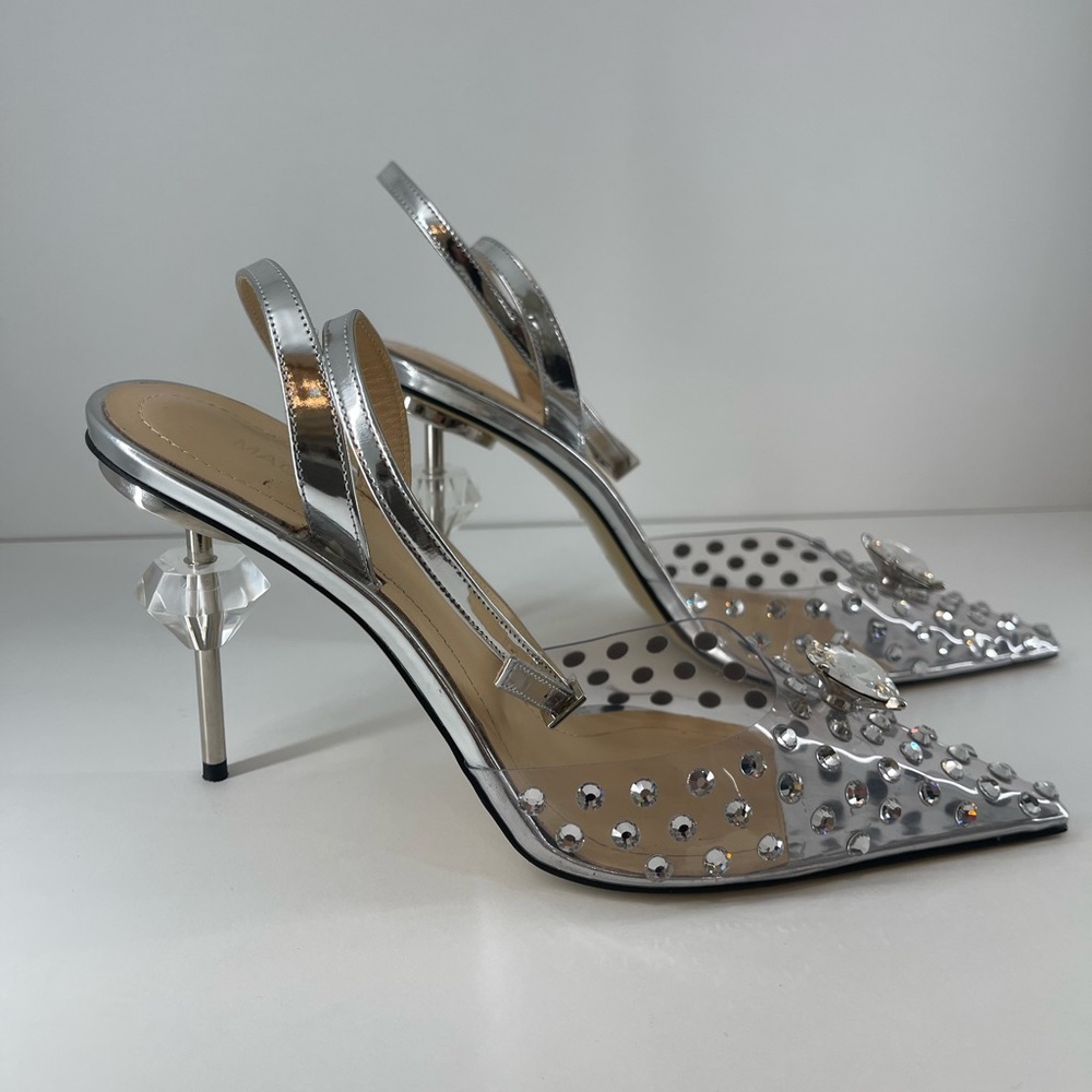 Mach & Mach Crystal Embellished Clear Ankle Strap Pump